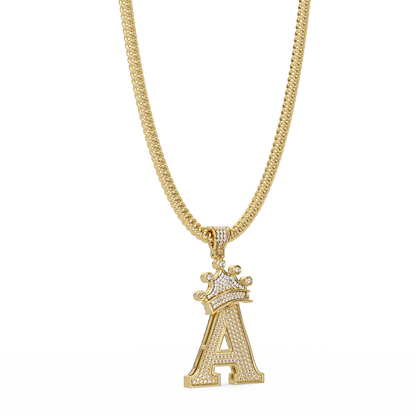 Crowned Letter A Iced Diamond Initial Pendant Necklace - HIGHCARAT DIAMONDS