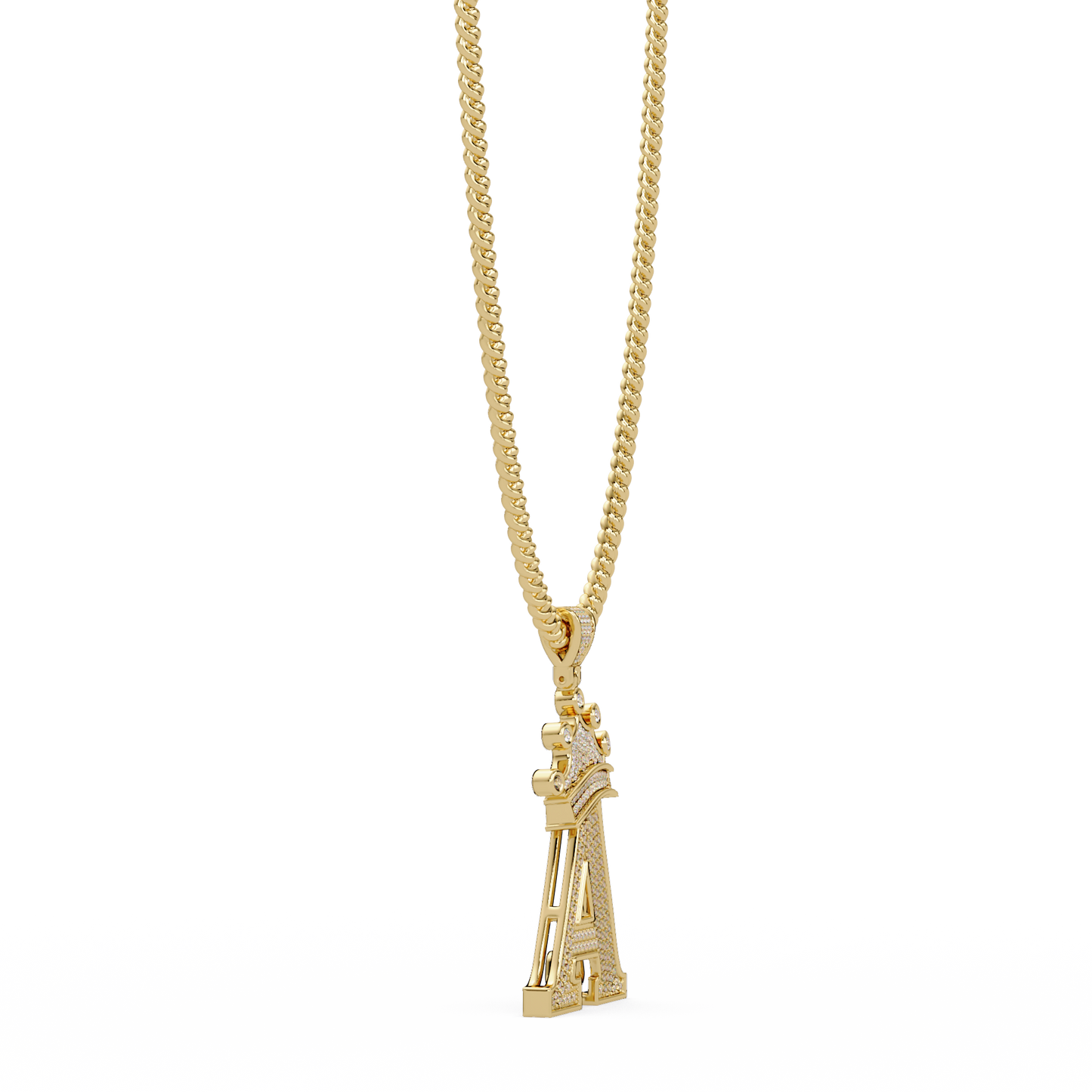Crowned Letter A Iced Diamond Initial Pendant Necklace - HIGHCARAT DIAMONDS