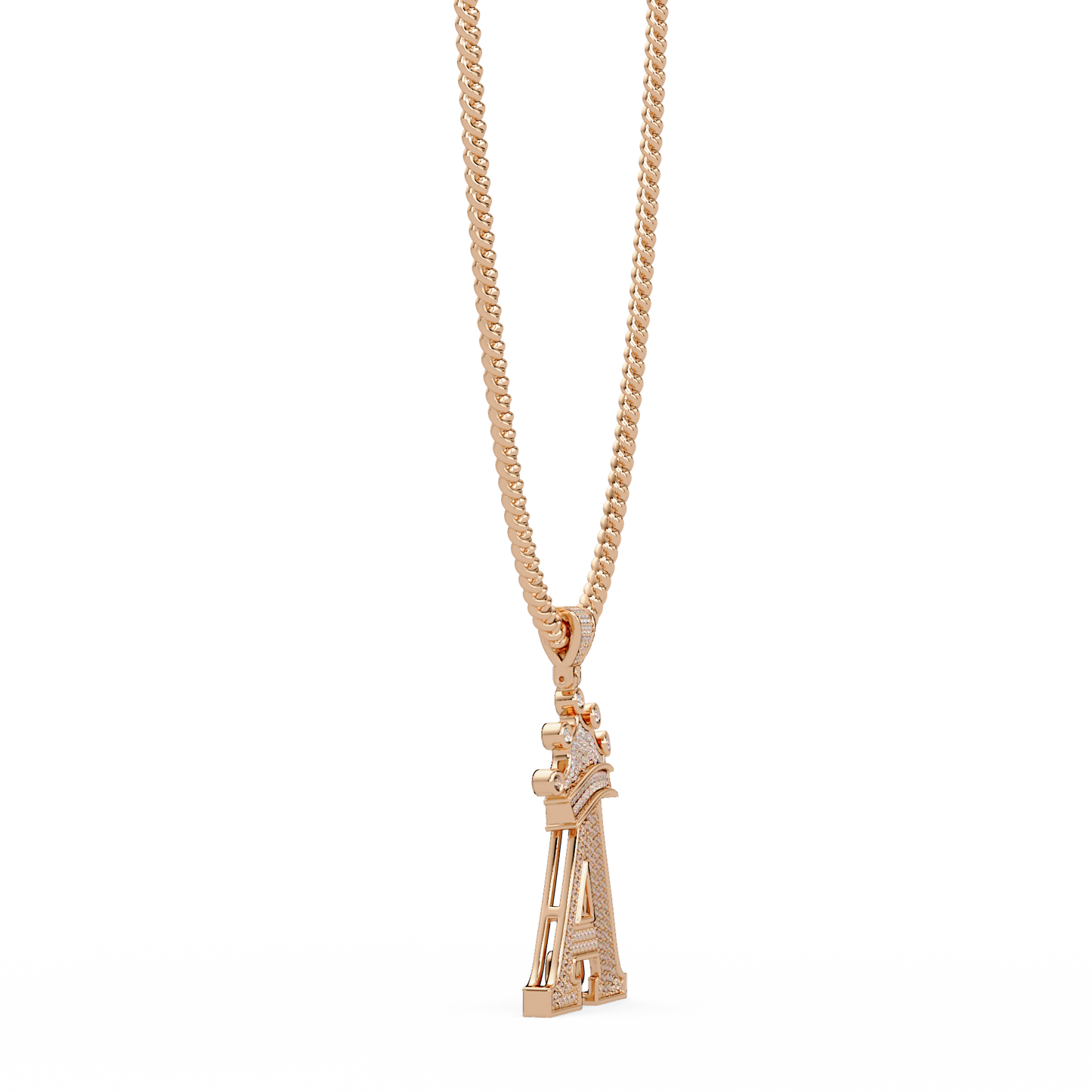 Crowned Letter A Iced Diamond Initial Pendant Necklace - HIGHCARAT DIAMONDS