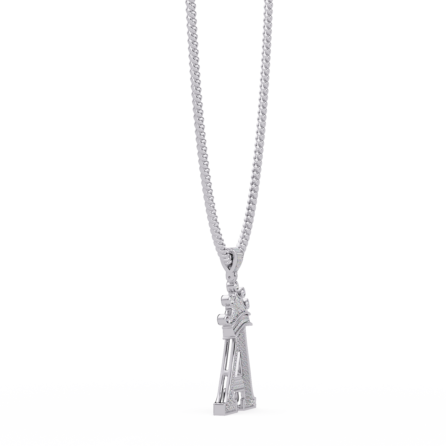 Crowned Letter A Iced Diamond Initial Pendant Necklace - HIGHCARAT DIAMONDS