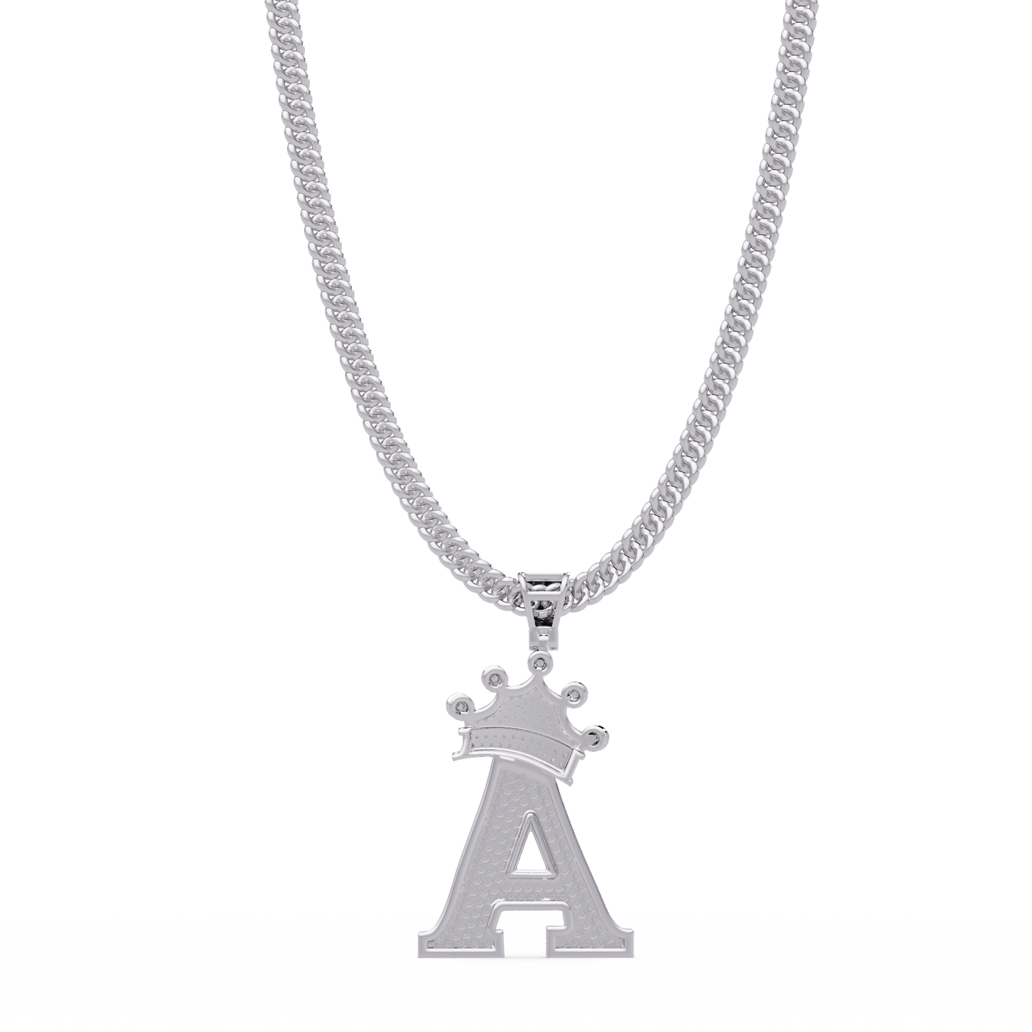 Crowned Letter A Iced Diamond Initial Pendant Necklace - HIGHCARAT DIAMONDS