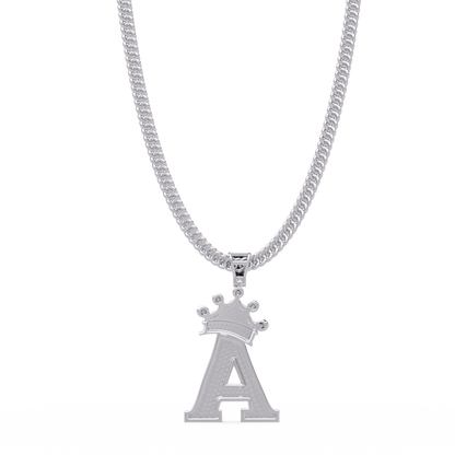 Crowned Letter A Iced Diamond Initial Pendant Necklace - HIGHCARAT DIAMONDS