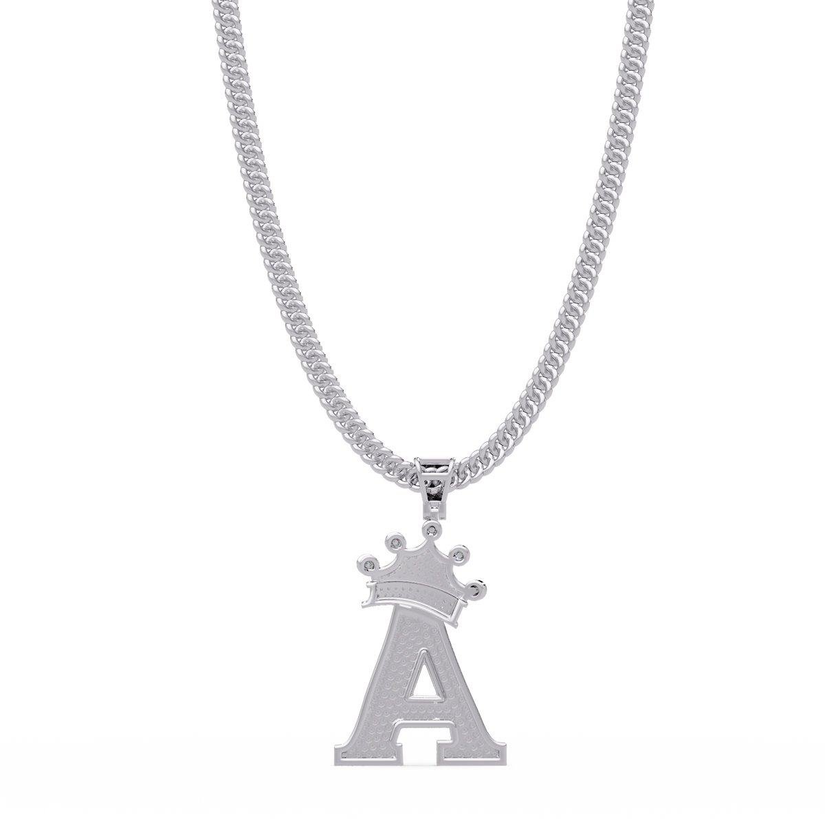 Crowned Letter A Iced Diamond Initial Pendant Necklace - HIGHCARAT DIAMONDS