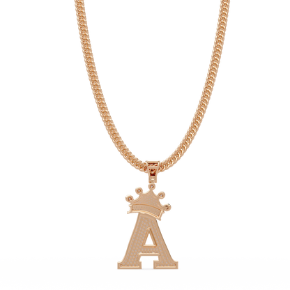 Crowned Letter A Iced Diamond Initial Pendant Necklace - HIGHCARAT DIAMONDS