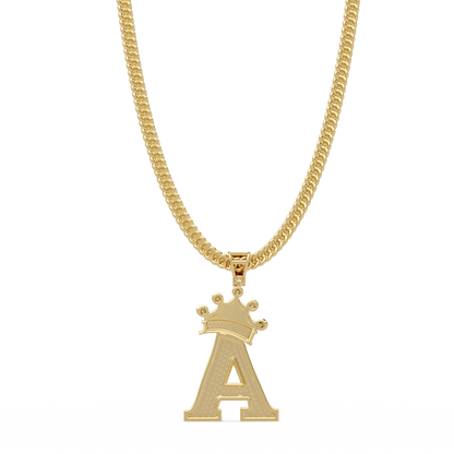 Crowned Letter A Iced Diamond Initial Pendant Necklace - HIGHCARAT DIAMONDS