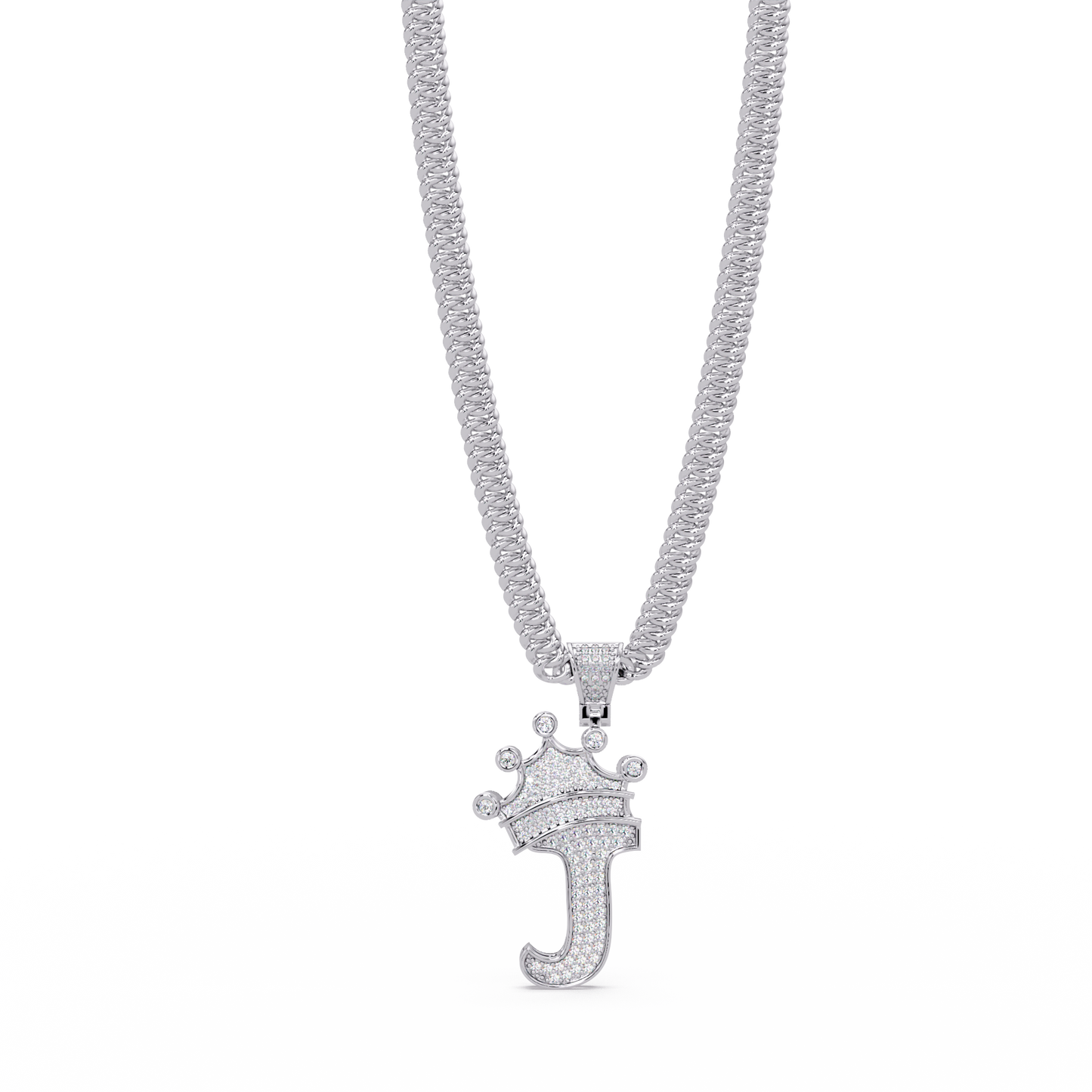 Crowned Letter J Lab Grown Diamond Initial Pendant - HIGHCARAT DIAMONDS
