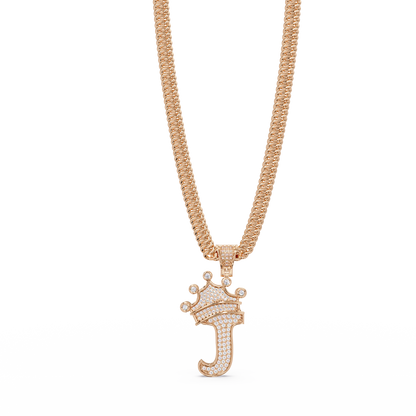 Crowned Letter J Lab Grown Diamond Initial Pendant - HIGHCARAT DIAMONDS