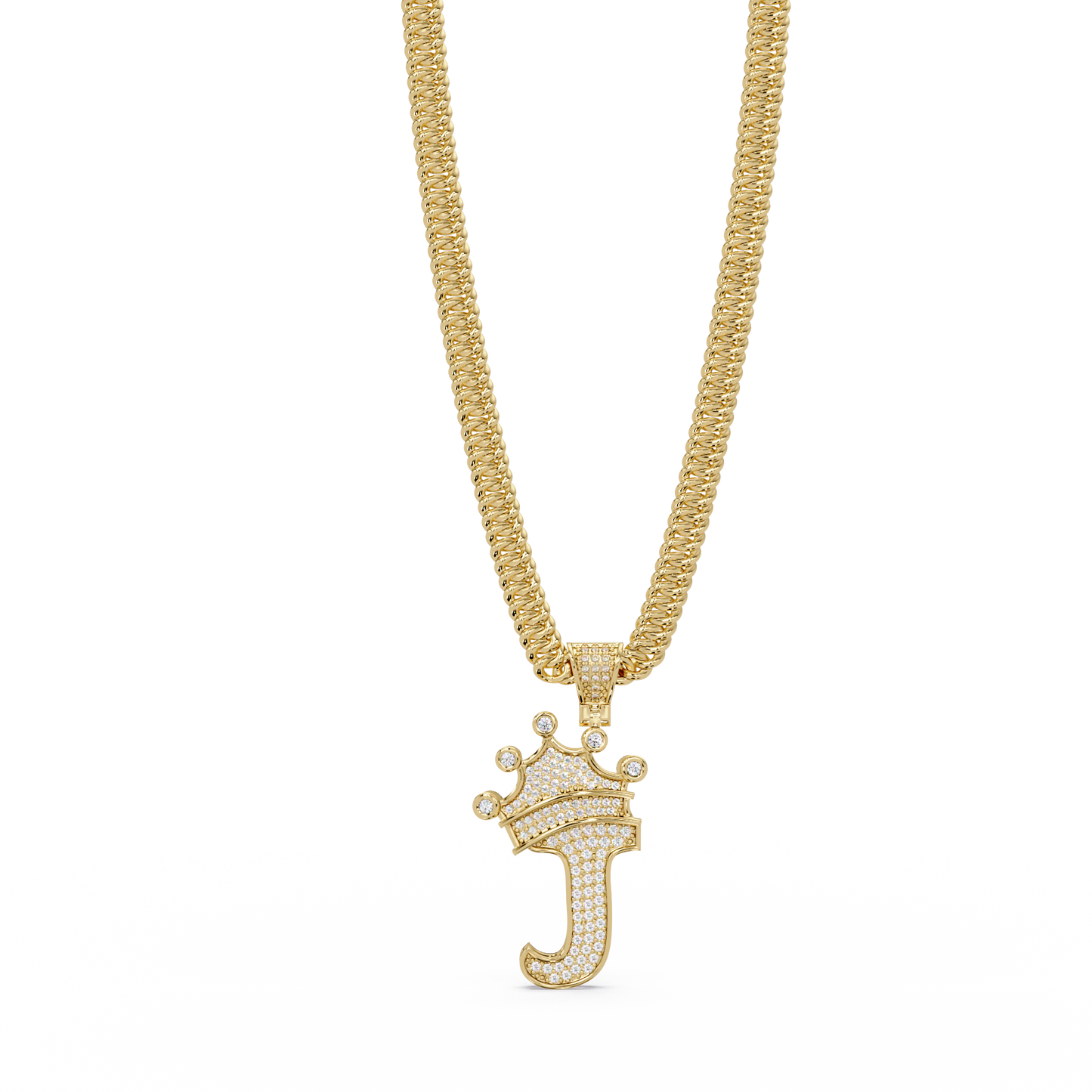 Crowned Letter J Lab Grown Diamond Initial Pendant - HIGHCARAT DIAMONDS