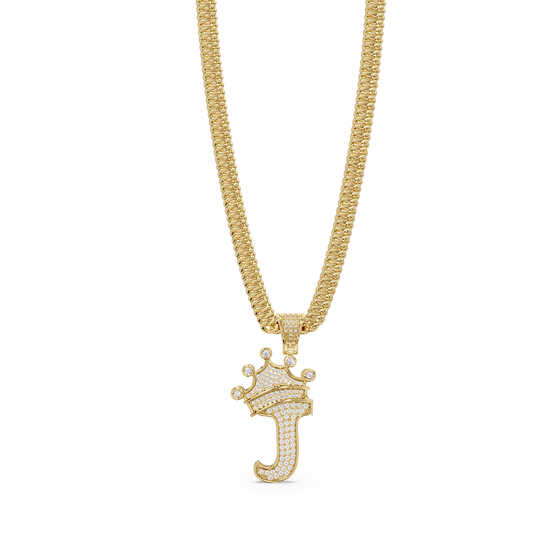 Crowned Letter J Lab Grown Diamond Initial Pendant - HIGHCARAT DIAMONDS