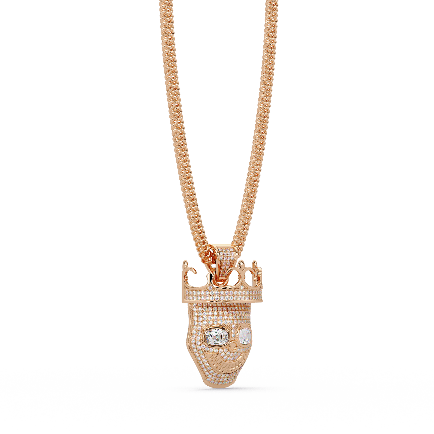 Crowned Skull Round cut Lab Grown Diamond Pendant - HIGHCARAT DIAMONDS