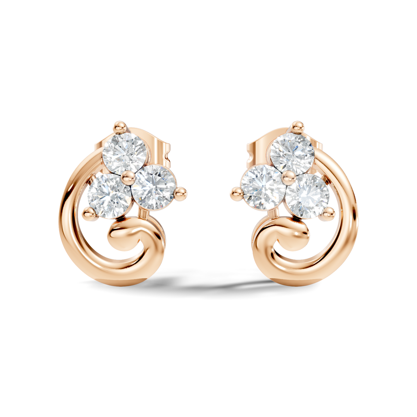 Classic Floral Cluster Round Diamond Stud Earrings 18K White Gold Perfect Gift For Her - HIGHCARAT DIAMONDS
