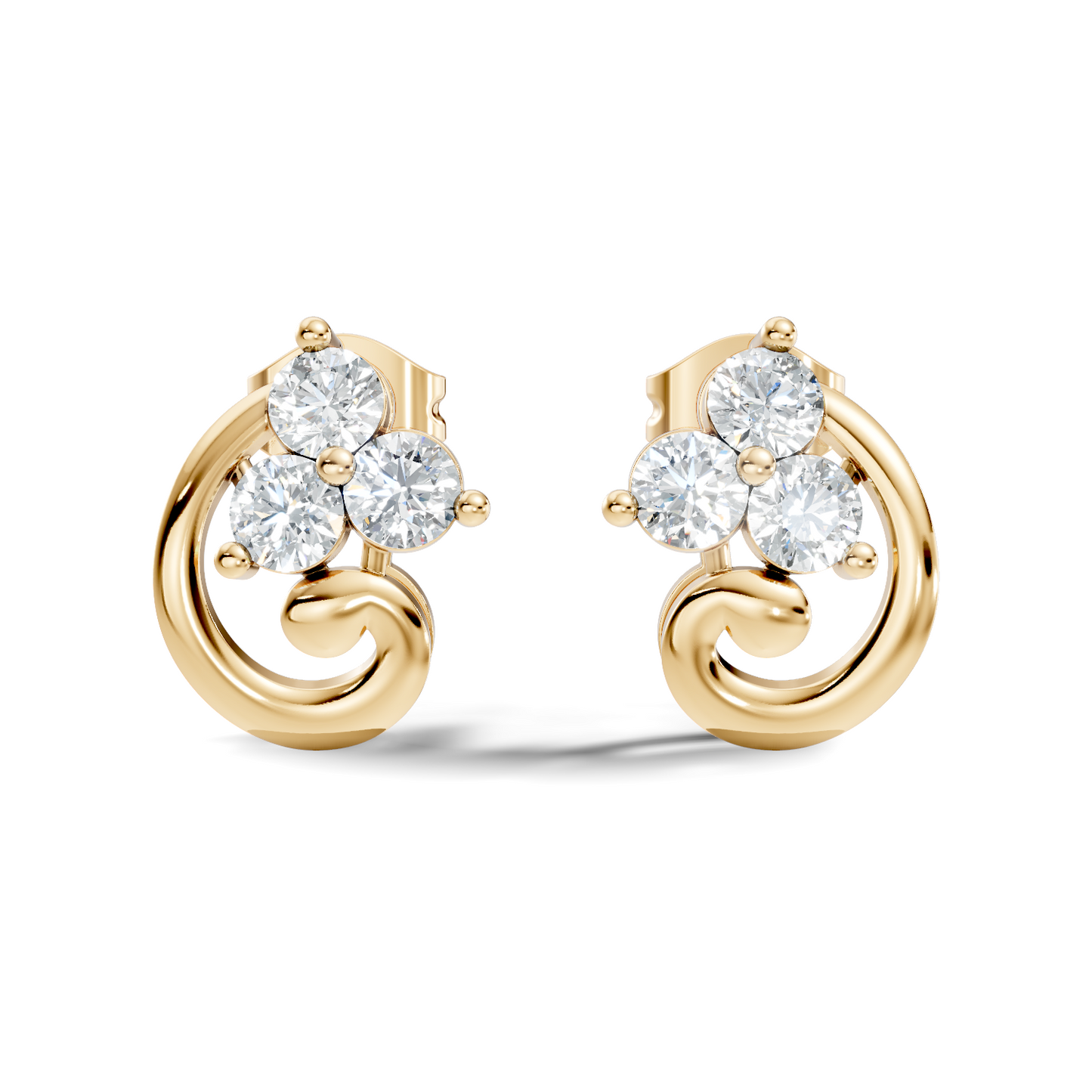 Classic Floral Cluster Round Diamond Stud Earrings 18K White Gold Perfect Gift For Her - HIGHCARAT DIAMONDS