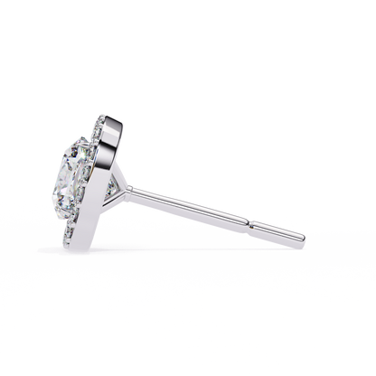 Cushion And Round Cut Diamond Vintage Halo Style Elegant Dainty Sparkling Women's Stud Earring - HIGHCARAT DIAMONDS