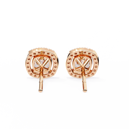 Cushion And Round Cut Diamond Vintage Halo Style Elegant Dainty Sparkling Women's Stud Earring - HIGHCARAT DIAMONDS