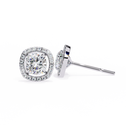Cushion And Round Cut Diamond Vintage Halo Style Elegant Dainty Sparkling Women's Stud Earring - HIGHCARAT DIAMONDS