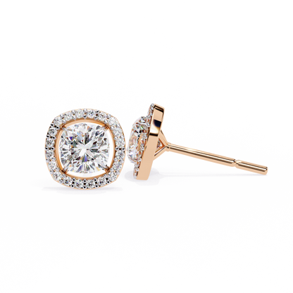 Cushion And Round Cut Diamond Vintage Halo Style Elegant Dainty Sparkling Women's Stud Earring - HIGHCARAT DIAMONDS