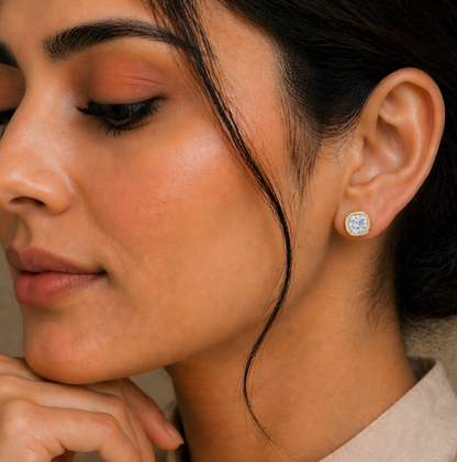 Cushion Cut 1.00CT Lab Grown Diamond Minimalist Bezel Set Stunning Daily Wear Stud Earring - HIGHCARAT DIAMONDS
