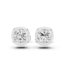 Cushion Cut Lab Grown Diamond Bezel Stud Earrings