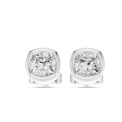 Cushion Cut Lab Grown Diamond Bezel Stud Earrings
