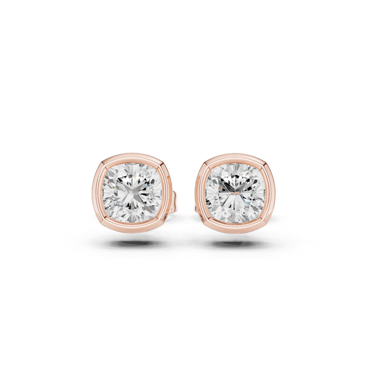 Cushion Cut 1.00Ct Lab Grown Diamond Minimalist Bezel Set Stunning Daily Wear Stud Earring - HIGHCARAT DIAMONDS