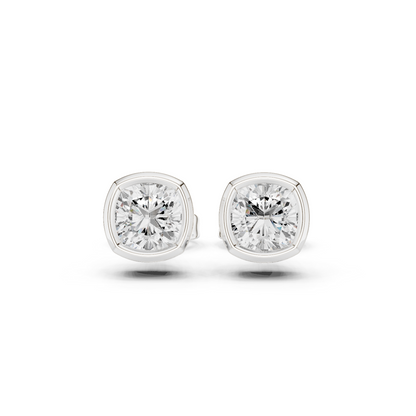 Cushion Cut 1.00Ct Lab Grown Diamond Minimalist Bezel Set Stunning Daily Wear Stud Earring - HIGHCARAT DIAMONDS