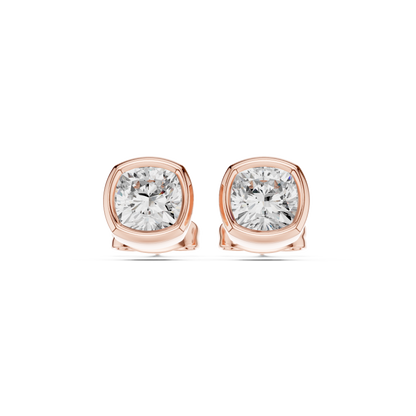 Cushion Cut 1.00Ct Lab Grown Diamond Minimalist Bezel Set Stunning Daily Wear Stud Earring - HIGHCARAT DIAMONDS