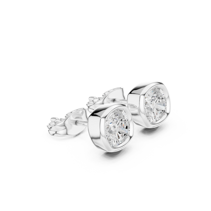 Cushion Cut 1.00Ct Lab Grown Diamond Minimalist Bezel Set Stunning Daily Wear Stud Earring - HIGHCARAT DIAMONDS