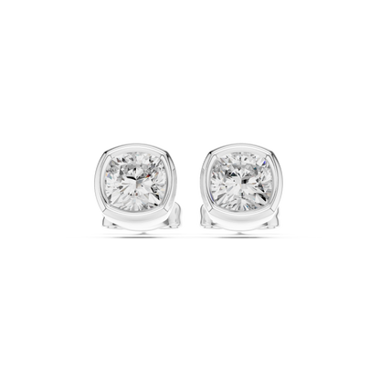Cushion Cut 1.00Ct Lab Grown Diamond Minimalist Bezel Set Stunning Daily Wear Stud Earring - HIGHCARAT DIAMONDS