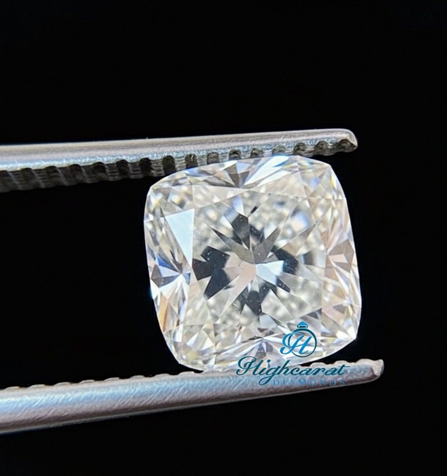 Cushion Cut Antique Lab Grown Diamond featuring broad facets and vintage inspired faceting