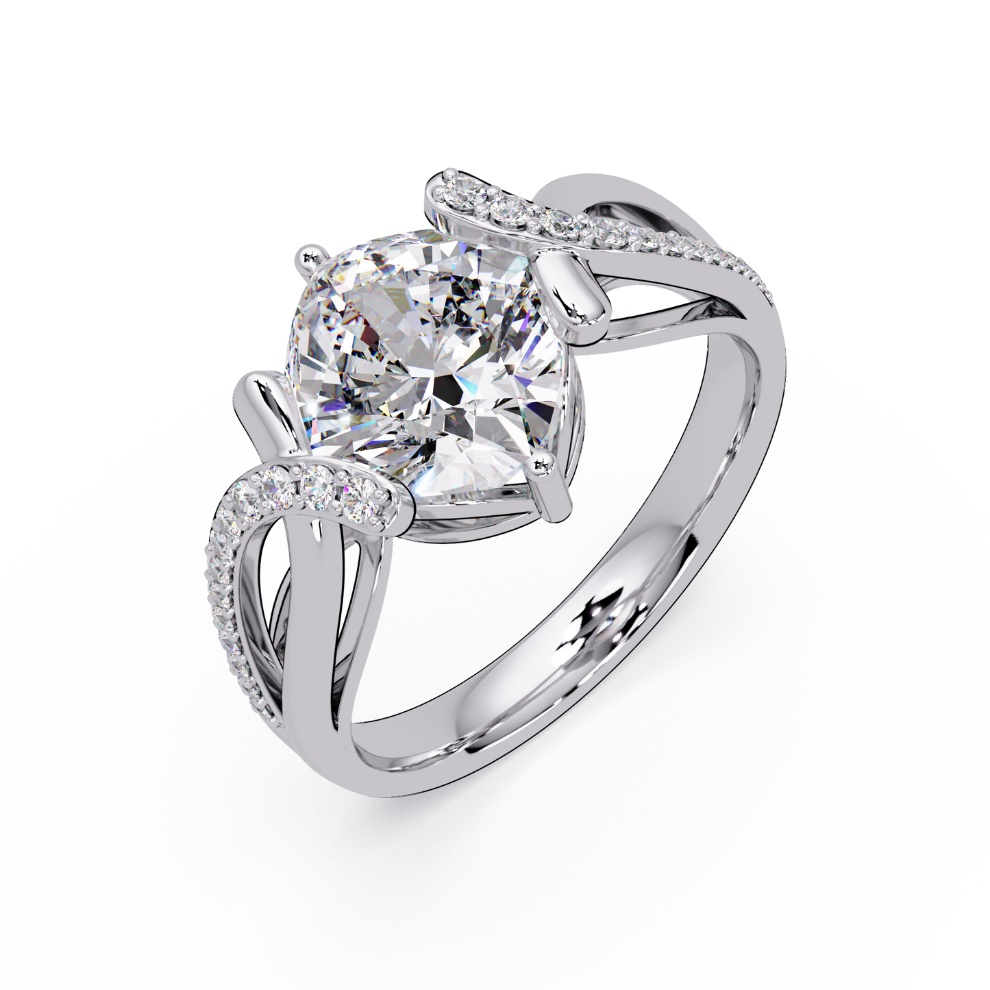 Cushion Cut Lab Grown Diamond Split Shank Ring - HIGHCARAT DIAMONDS