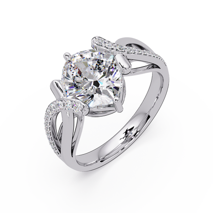 Cushion Cut Lab Grown Diamond Split Shank Ring - HIGHCARAT DIAMONDS