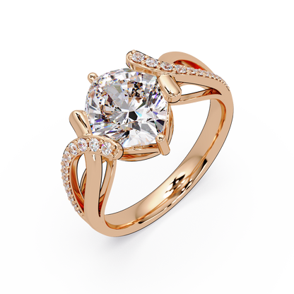 Cushion Cut Lab Grown Diamond Split Shank Ring - HIGHCARAT DIAMONDS