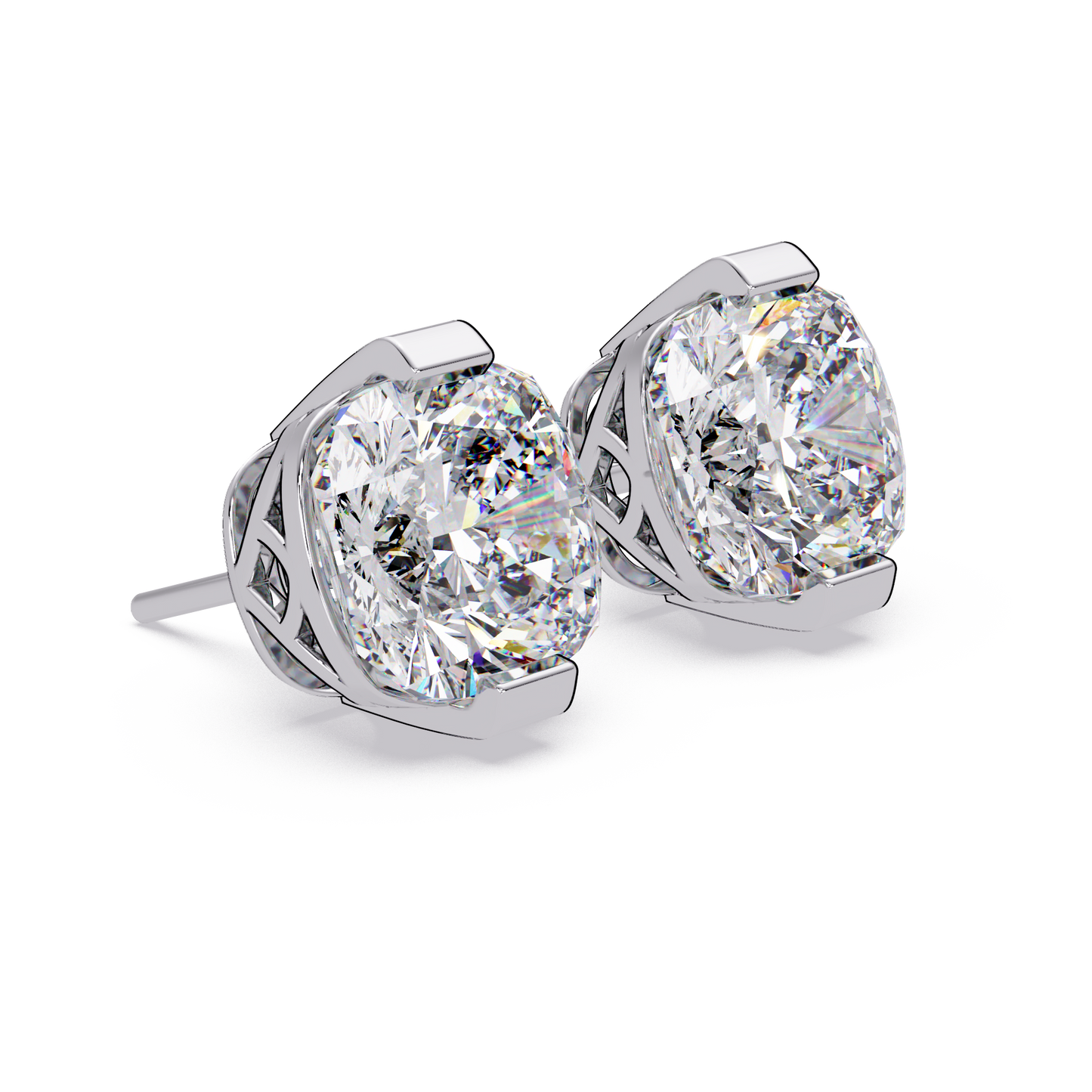 Cushion Cut Lab Grown Diamond Stud Earrings - HIGHCARAT DIAMONDS