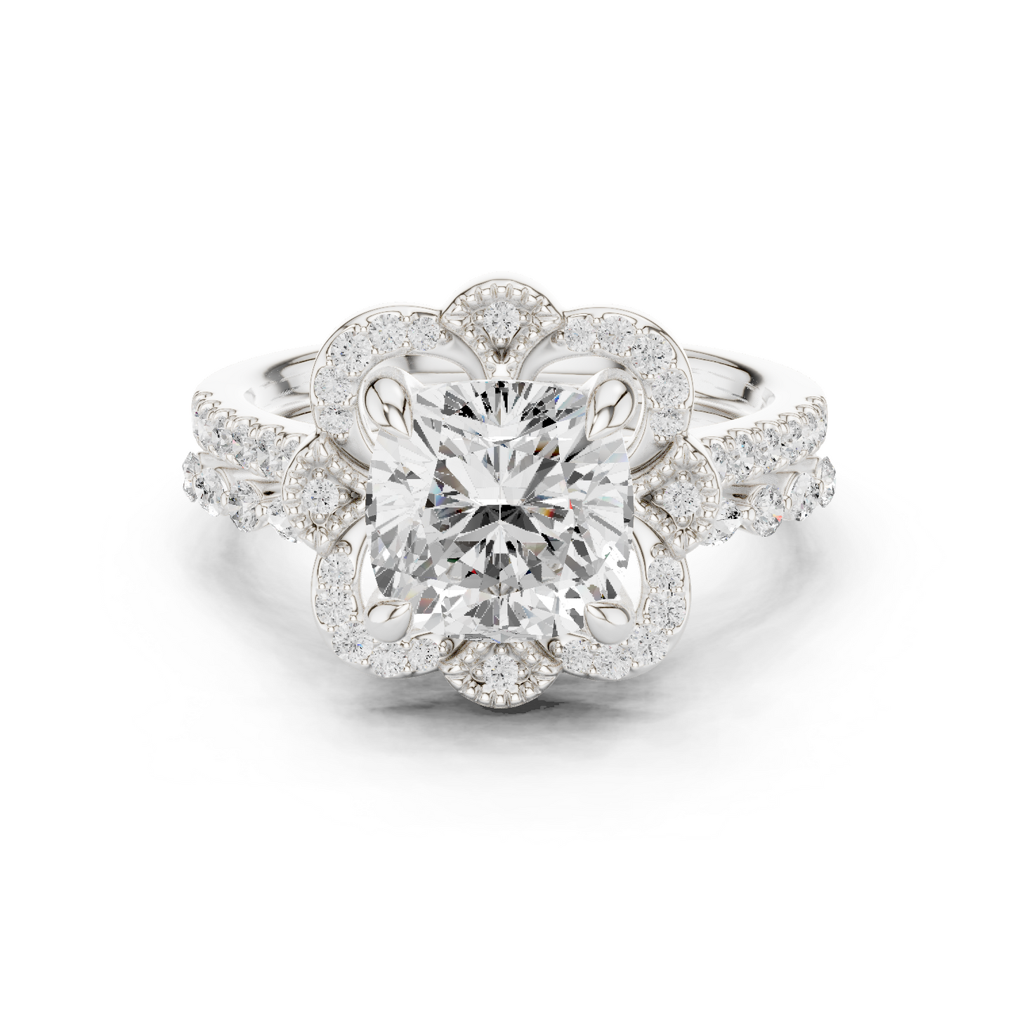 Cushion, Marquise & Round Cut Lab Grown Diamond Elegance 14k Solid White Gold 3.60 Ct Diamond Ring for Women - HIGHCARAT DIAMONDS