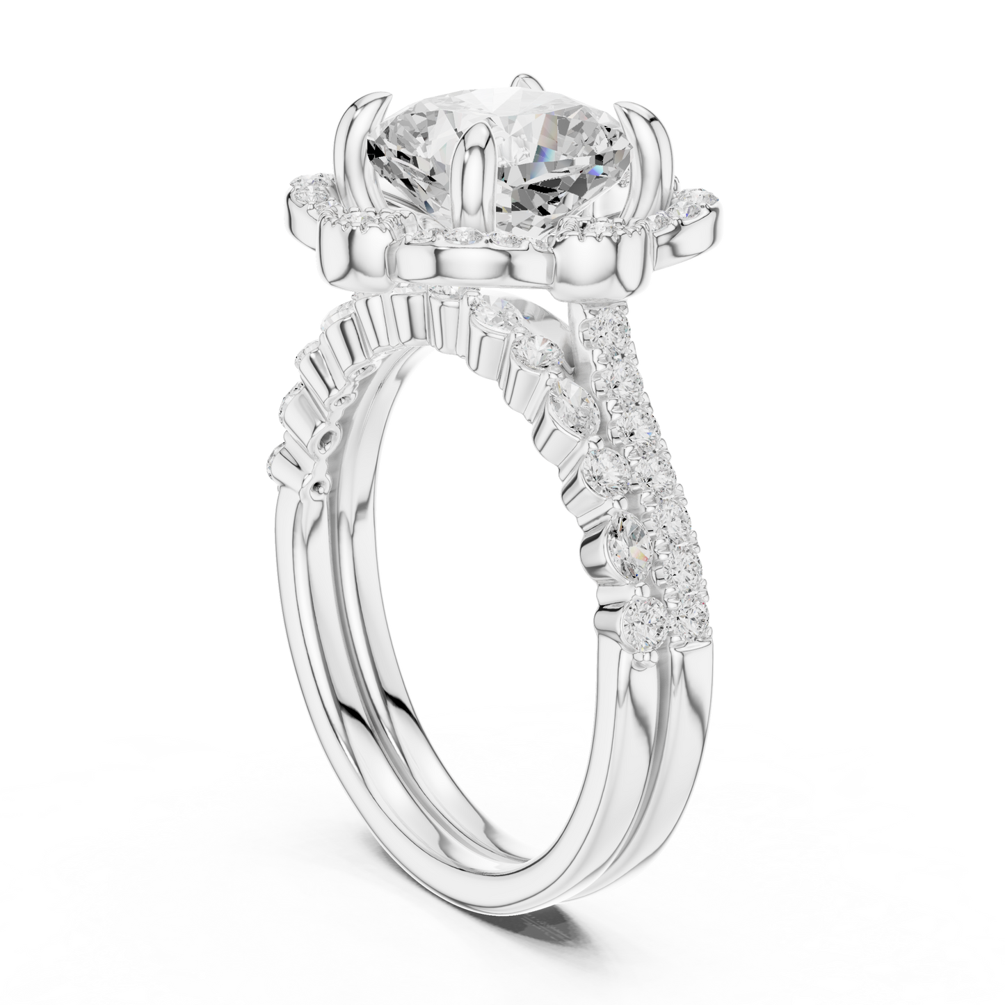 Cushion, Marquise & Round Cut Lab Grown Diamond Elegance 14k Solid White Gold 3.60 Ct Diamond Ring for Women - HIGHCARAT DIAMONDS