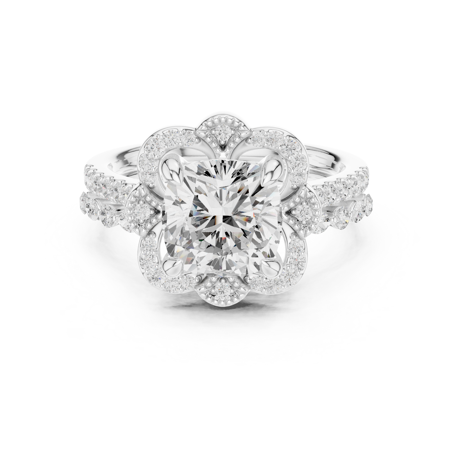 Cushion, Marquise & Round Cut Lab Grown Diamond Elegance 14k Solid White Gold 3.60 Ct Diamond Ring for Women - HIGHCARAT DIAMONDS