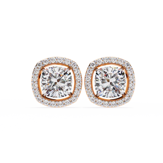 Cushion And Round Cut Diamond Vintage Halo Style Elegant Dainty Sparkling Women's Stud Earring - HIGHCARAT DIAMONDS