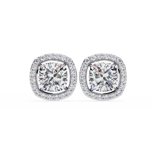 Cushion And Round Cut Diamond Vintage Halo Style Elegant Dainty Sparkling Women's Stud Earring - HIGHCARAT DIAMONDS