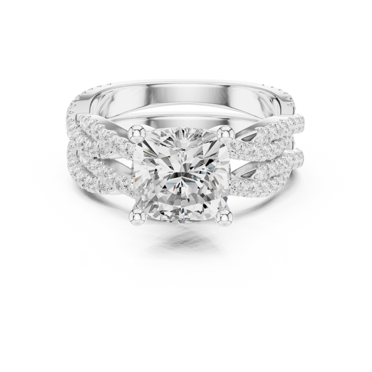 3.73 CT Cushion Labgrown Diamond Ring 10k Solid White Gold Engagement & Wedding Bridal Set Halo Accented Ring For Her - HIGHCARAT DIAMONDS