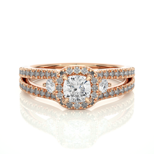 Cushion & Round Cut Lab Grown Diamond With Side stones minimalist perfect Gifted Engagement Ring - HIGHCARAT DIAMONDS