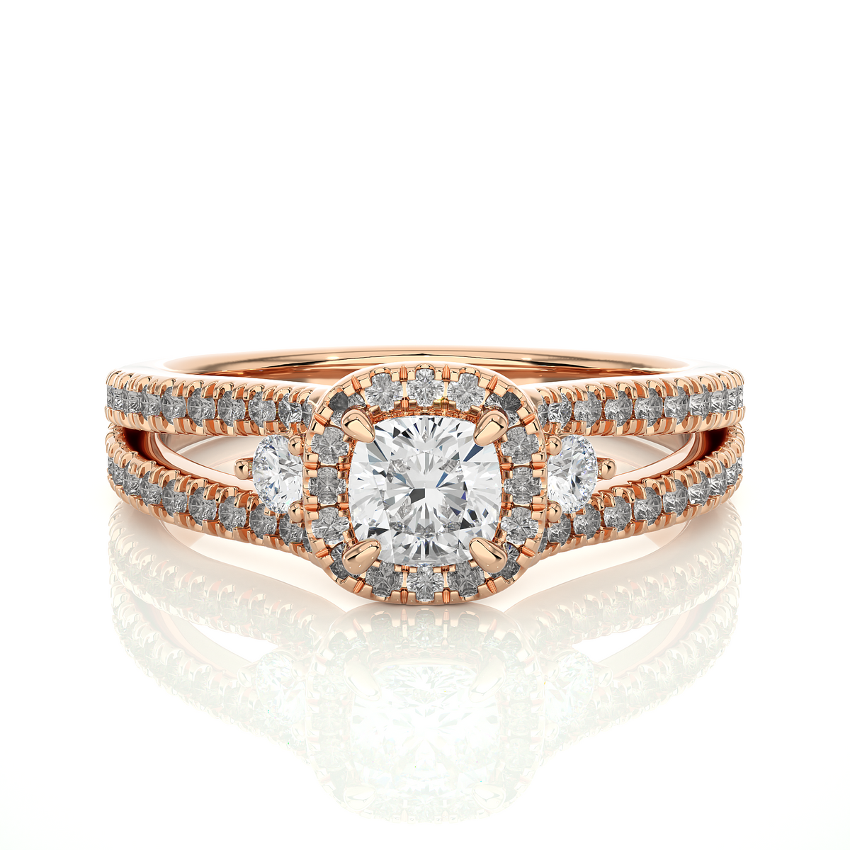 Cushion & Round Cut Lab Grown Diamond With Side stones minimalist perfect Gifted Engagement Ring - HIGHCARAT DIAMONDS