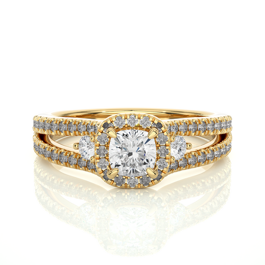 Cushion & Round Cut Lab Grown Diamond With Side stones minimalist perfect Gifted Engagement Ring - HIGHCARAT DIAMONDS