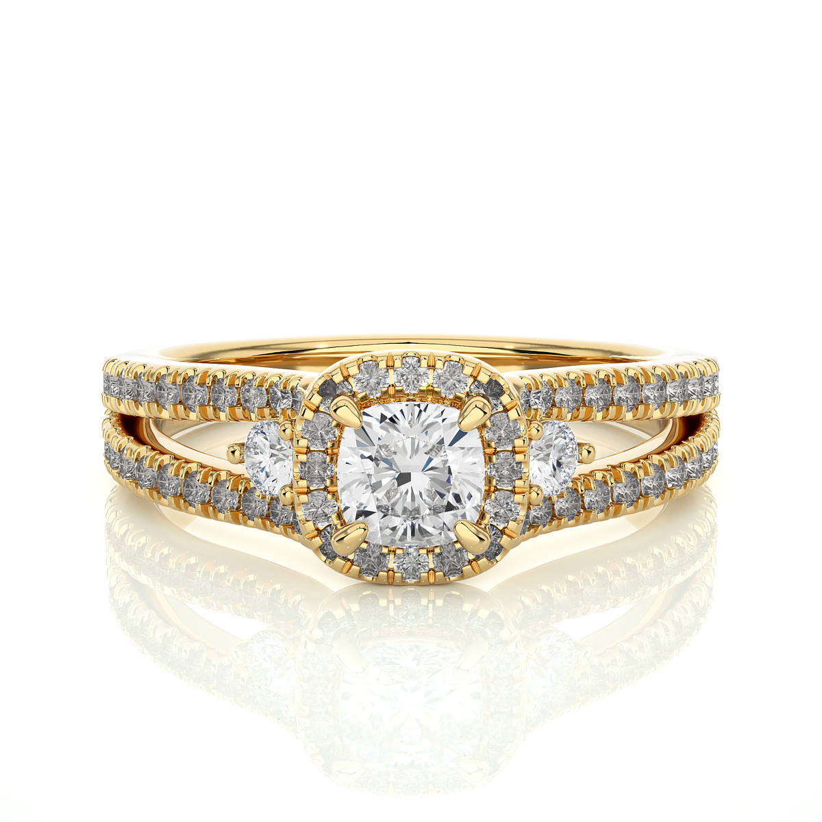 Cushion & Round Cut Lab Grown Diamond With Side stones minimalist perfect Gifted Engagement Ring - HIGHCARAT DIAMONDS