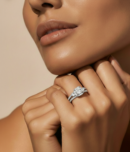 Cushion & Round Cut Lab Grown Diamond With Side stones minimalist perfect Gifted Engagement Ring - HIGHCARAT DIAMONDS #wearthelook