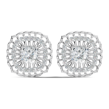 Cushion Square And Round Shape Lab Grown Diamond Sparkling Square Style Diamond Earrings For Her