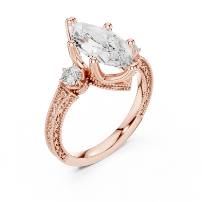 Marquise Shapes Labgrown Diamond 14k Solid Gold  Wedding Bridal Set Three Stone  Ring For women's