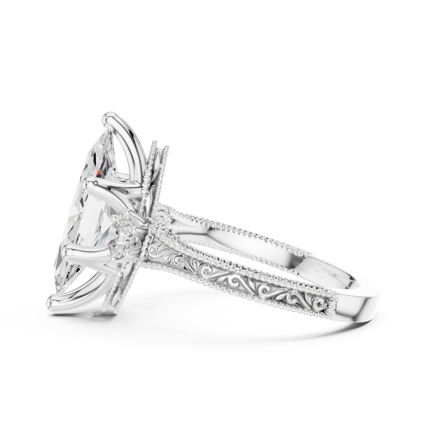 Marquise Shapes Labgrown Diamond 14k Solid Gold  Wedding Bridal Set Three Stone  Ring For women's