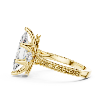 Marquise Shapes Labgrown Diamond 14k Solid Gold  Wedding Bridal Set Three Stone  Ring For women's