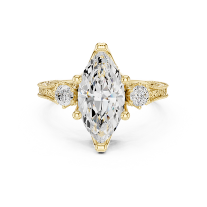 Marquise Shapes Labgrown Diamond 14k Solid Gold  Wedding Bridal Set Three Stone  Ring For women's