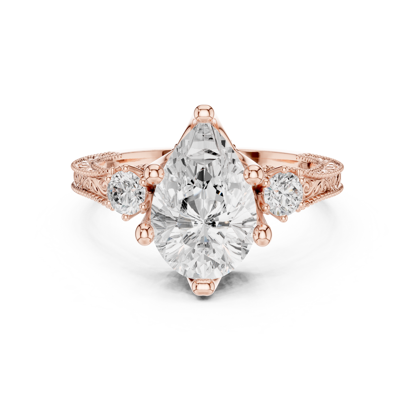 2.80 Pear Cut Lab Grown Diamond Accent Ring in 14-18K Gold Perfect for Gifting or Proposal